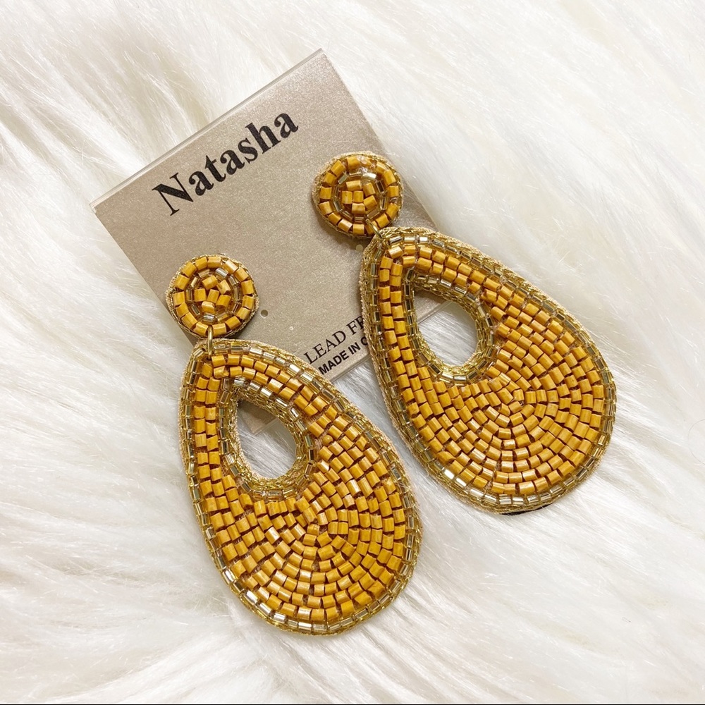 NATASHA | Beaded mustard yellow earrings